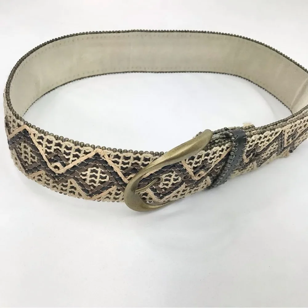Target Tan Brown Woven Diamond Earthy Boho Festival Hippy Statement Belt